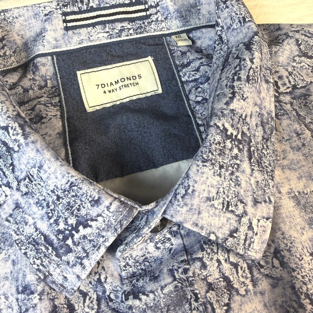 7 Diamonds Button Down Shirt Mens XXL Blue 4-Way Stretch Short Sleeve EUC